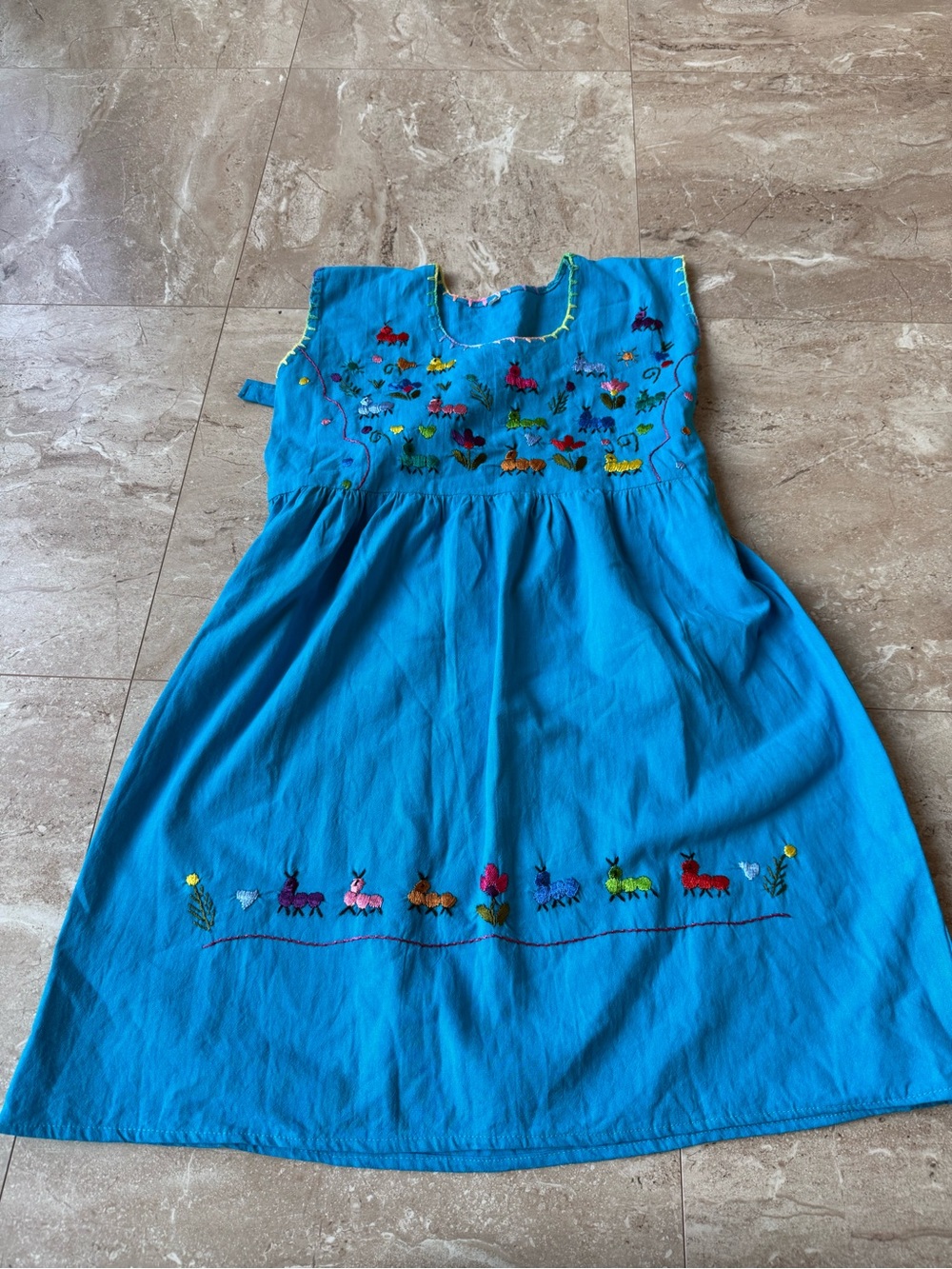 Mexican Hand Made Embroidered Girls Dress Blue Bugs